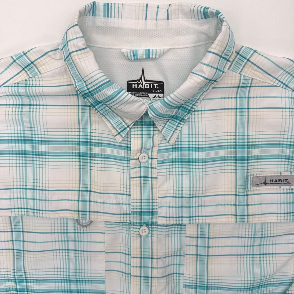 Habit Fishing Shirt Mens XL Blue Upstream Plaid Short Sleeve Ventilated UPF 40+